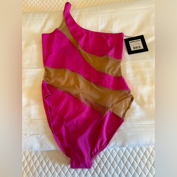 NWT NORMA KAMALI X REVOLVE SNAKE MESH ONE PIECE SIZE LARGE HOT PINK NUDE - Picture 5 of 8